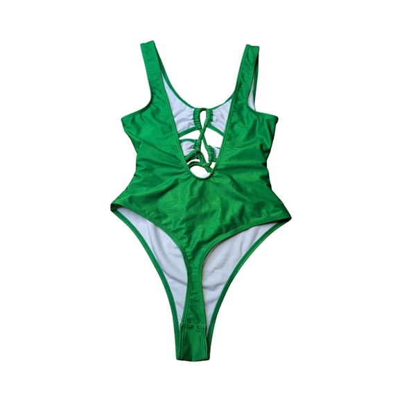 Green Cutout Tie Front Low Back One Piece Size Small* - Picture 5 of 8